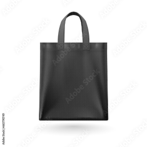 Black Cotton Eco-bag for Retail and Shopping, featuring handles. Perfect for retail and shopping purposes. Isolated on a white backdrop
