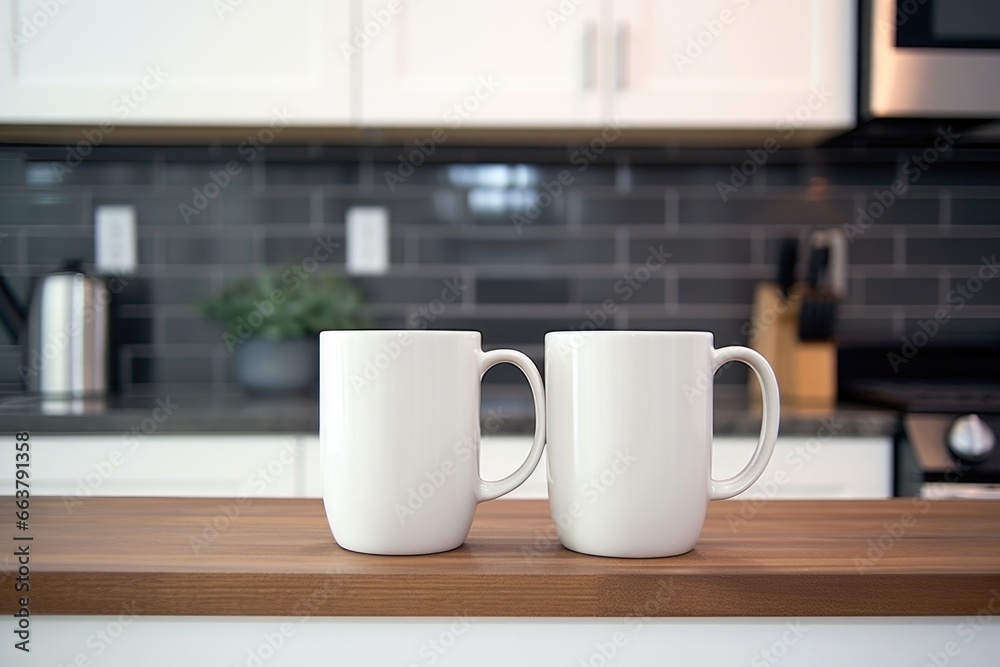 matching coffee mugs on a kitchen counter matching coffee mugs on a kitchen counter