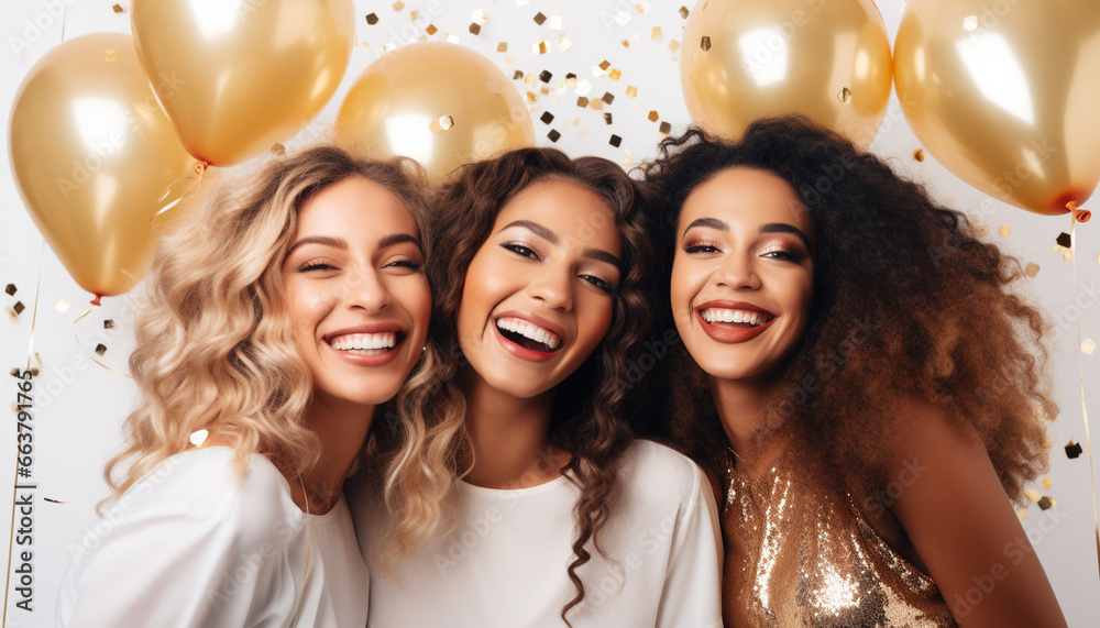 group of happy smiling girls celebrating party