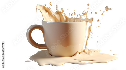 splash of hot milk ceramic cup on transparent background. generative ai. png format