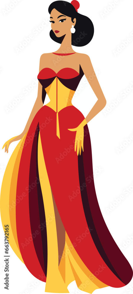 Cartoon young beautiful Princess in a long dress, vector
