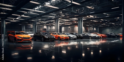  Car Showroom Parking a Diverse Range of Cars from Various Brands generative AI