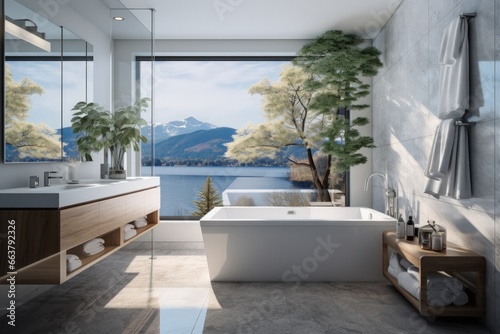 bathroom interior design of home near lake mountain photo