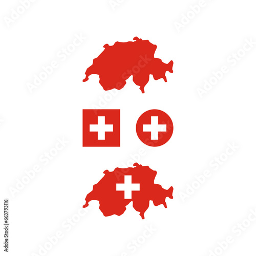 Switzerland national map and flag vectors set....