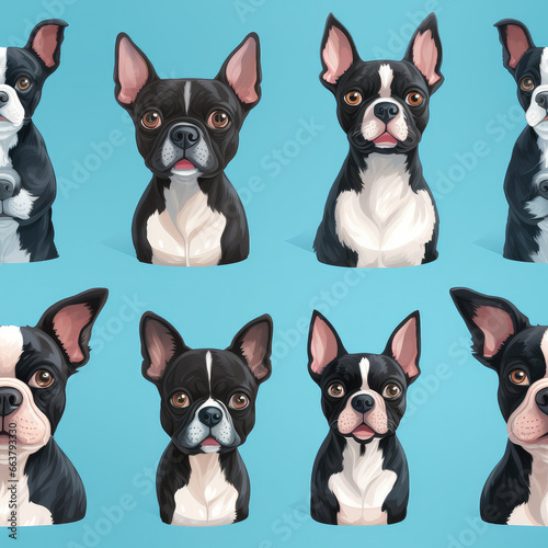 Boston Terriers dogs breed cute cartoon repeat pattern