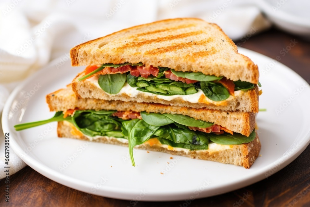 overhead shot of sourdough bread sandwich on a white plate overhead shot of sourdough bread sandwich on a white plate
