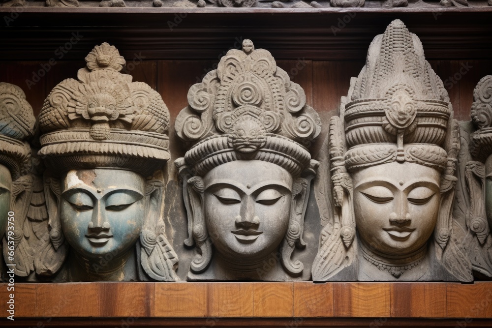 stone carved hindu gods in a temple