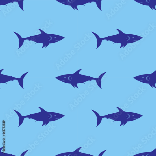 Shark silhouette seamless pattern. Monochrome vector illustration