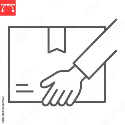 Received parcel line icon, service and courier, hand holding package vector icon, vector graphics, editable stroke outline sign, eps 10.