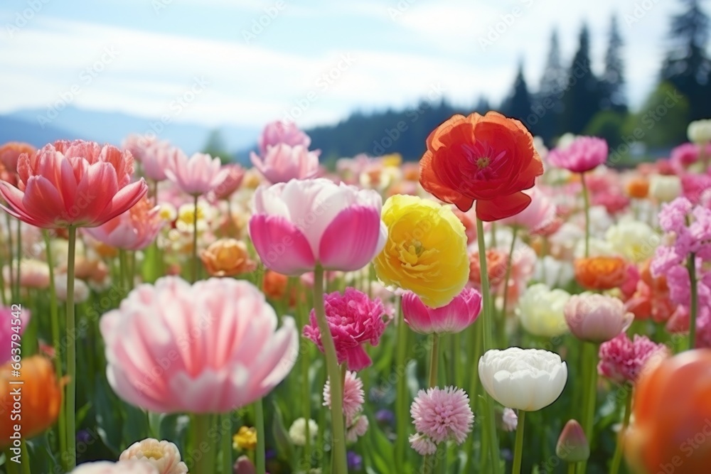 a field of tulips swaying in the gentle wind