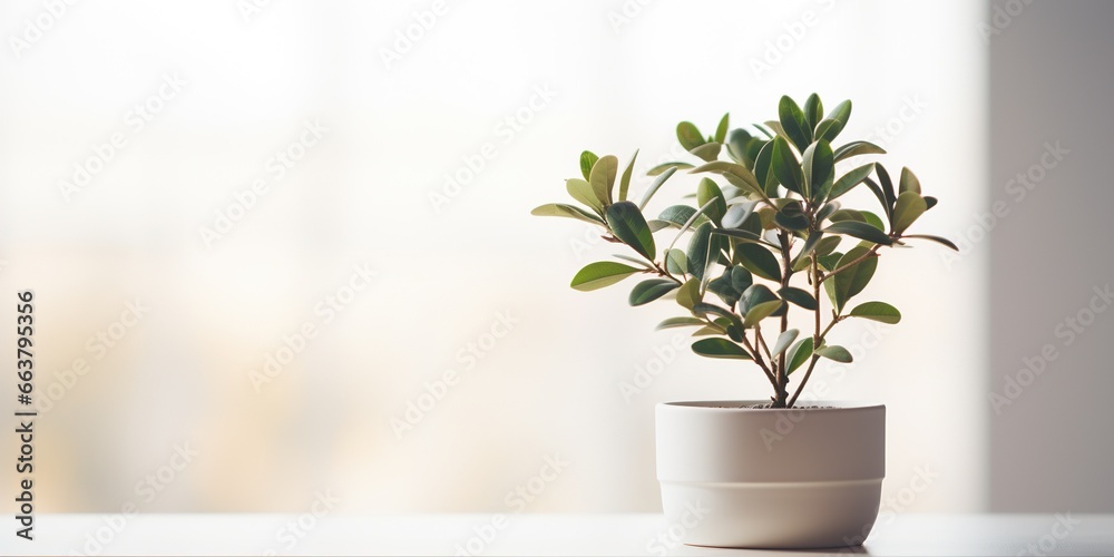 A potted plant sitting on top of a white table.