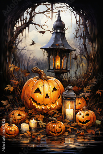 Festive Pumpkin Jack-O'-Lantern Decoration for Halloween Celebration