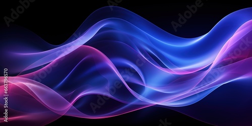 Abstract wavy fluid light colorful blue violet isolated on black background in concept modern, technology, science, music