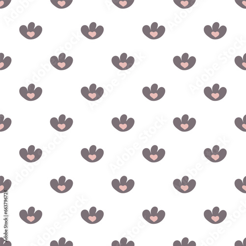 Hand drawn cat vector seamless pattern of funny cartoon cat's paw and hearts