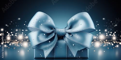 Blue ribbon gift mock up isolated on transparent background.