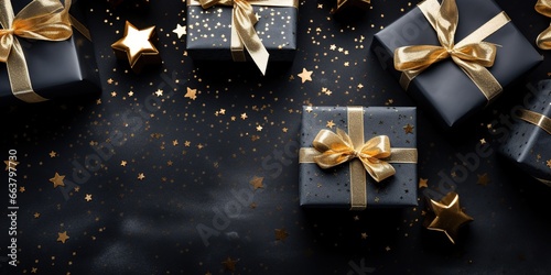 Christmas flat lay composition with gift boxes © Svitlana