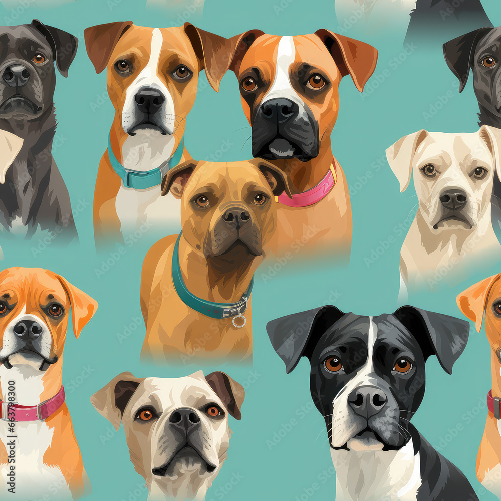 Boxer dogs breed animal cartoon repeat pattern Boxer dogs breed animal cartoon repeat pattern