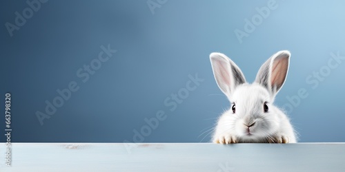 Cute animal pet rabbit or bunny white color smiling and laughing isolated with copy space for easter background, rabbit