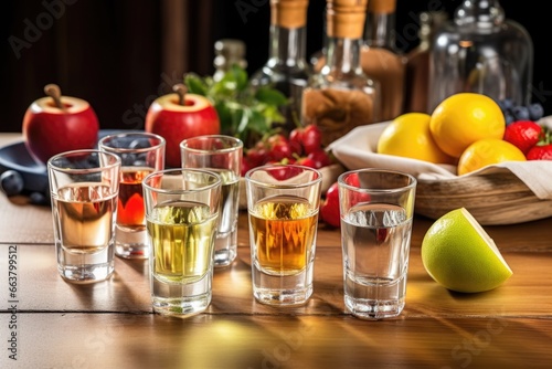 Fotografija austrian schnapps in shot glasses with fruit