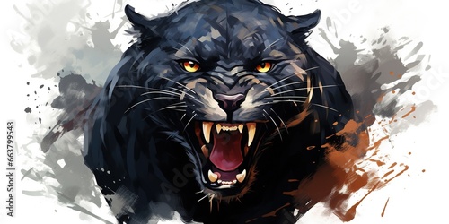 Illustration of a roaring black panther isolated on a white background.