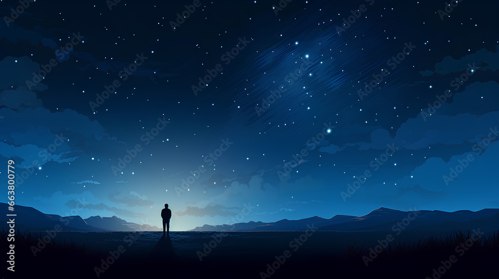 Night sky background with falling star symbols flat vector flat minimalistic isolated illustration. Generative AI