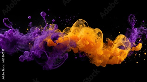 Immersive image of purple and yellow color liquid churning together