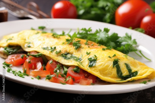veggie omelette garnished with fresh parsley