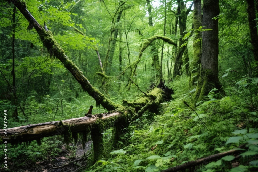 an eradicated dead tree in the midst of lush green forest an eradicated dead tree in the midst of lush green forest