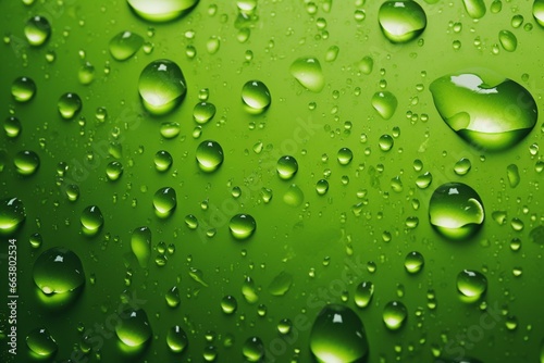 Green background covered in liquid droplets. Modern wallpaper. Generative AI