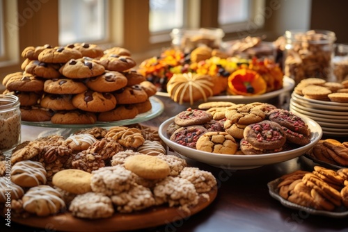 an array of baked treats displayed on a table