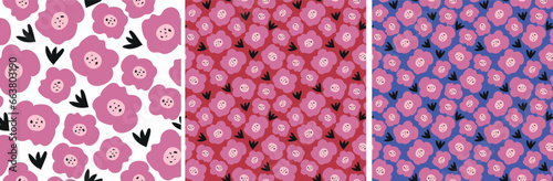 seamless pink flowers handdrawn pattern illüstration vector,repeating pattern,shape,for wallpaper, fabric,book cover,wrapping paper,decoration,textile,packaging, photo