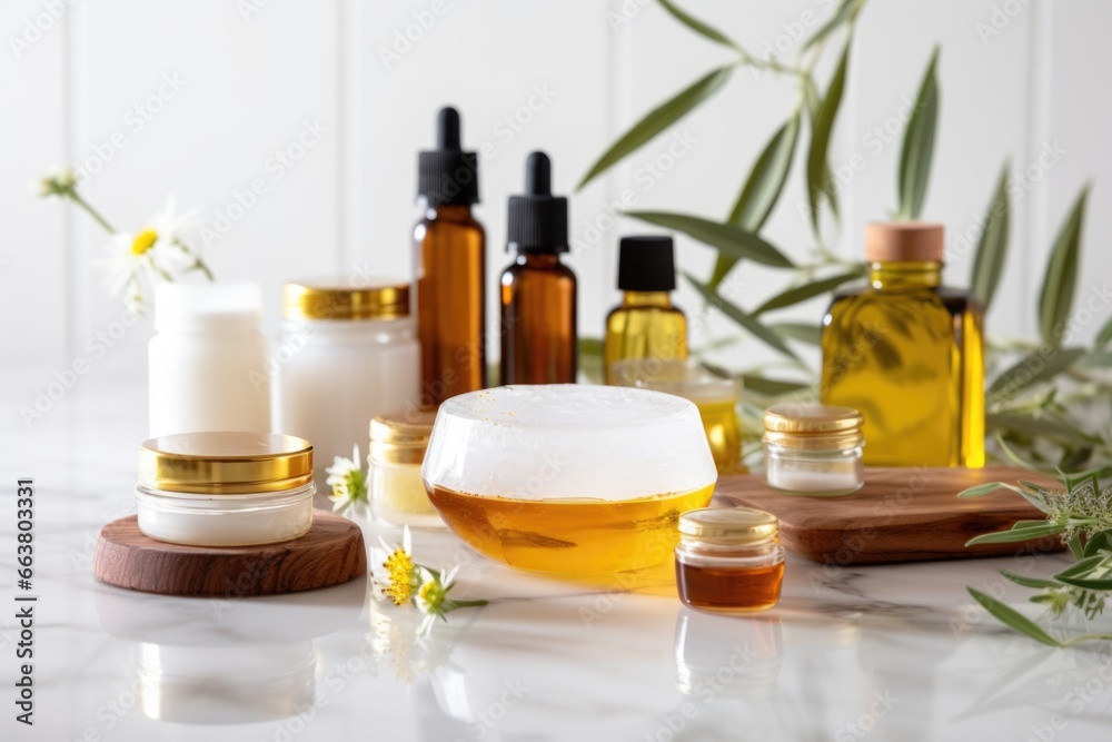 a range of organic skincare products on a marble table a range of organic skincare products on a marble table