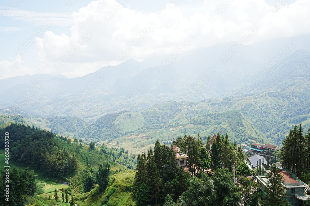 Fototapeta premium Amazing Rice Paddy or Rice Field in hidden Mountain, Sapa, Vietnam - ベトナム サパ 棚田
