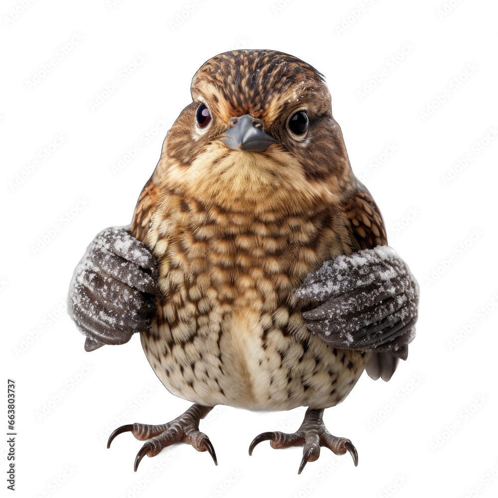 Naklejka premium Bird with mittens isolated on transparent background