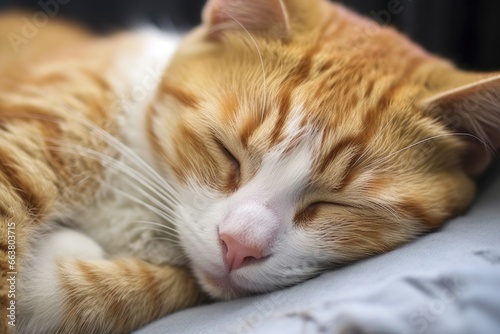 close-up of a cat curled up and deeply asleep