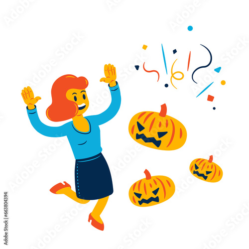 Scary pumpkins and shocked woman © Icons8