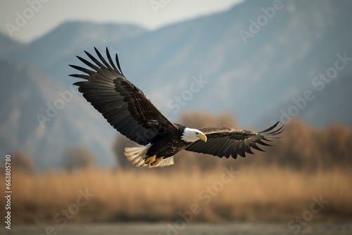 an eagle soaring on a plain backdrop. Generative AI
