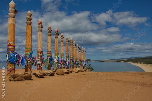 Thirteen pillars of serge are the place of power of Buryat shamans on Olkhon Island. photo