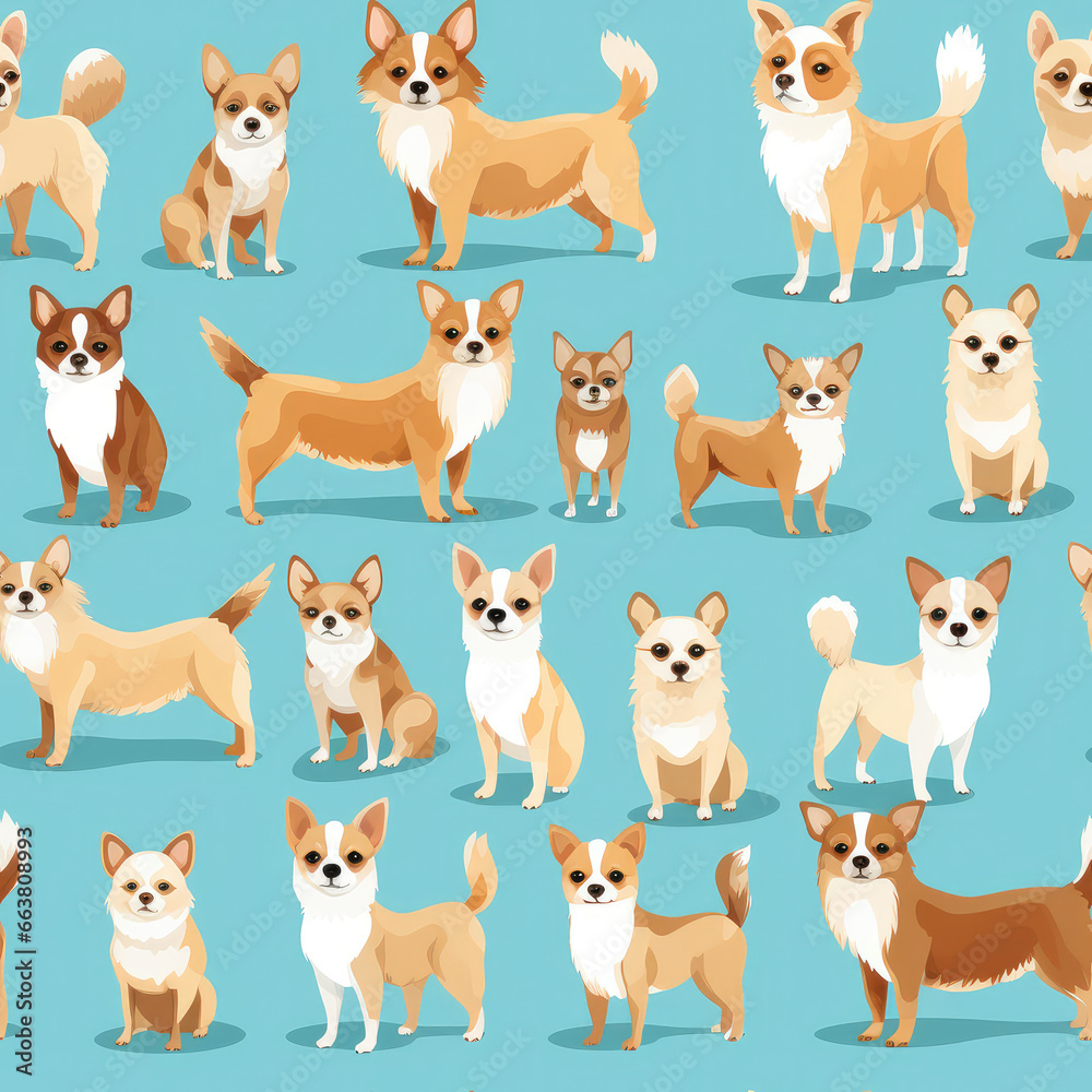Chihuahuas dogs bread cute cartoon repeat pattern