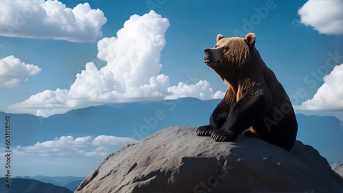 Bear sitting on rock 