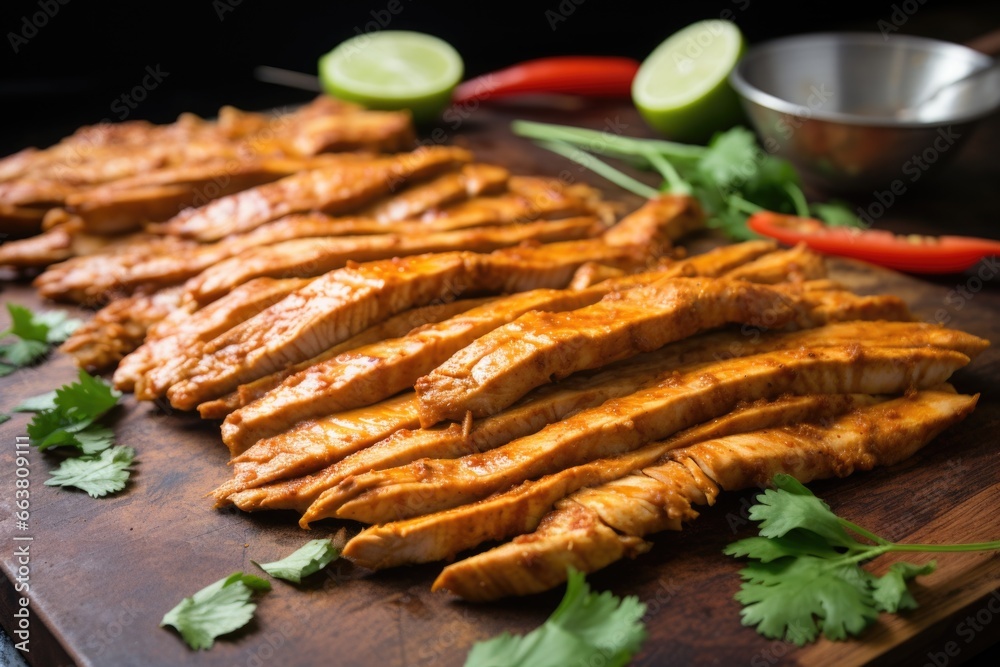 chipotle marinated chicken strips ready to be grilled for fajitas chipotle marinated chicken strips ready to be grilled for fajitas