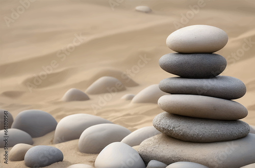 Rocks stacked one one top of another is an art form. A type of Zen if you will, Detail of zen sand garden