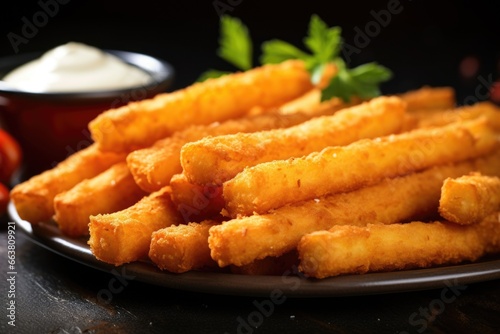 close-up shot of crunchy mozzarella sticks