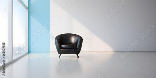 Minimalist Elegance: Modern Armchair Bathed in Sunlight in an Empty Room