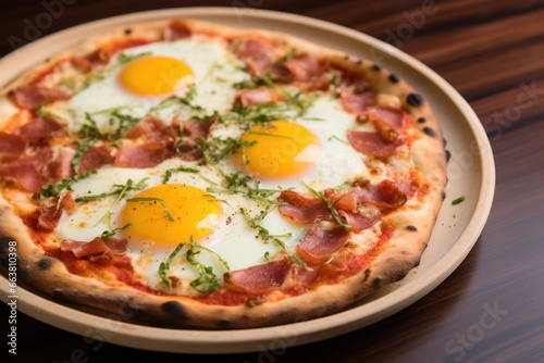 pizza with a fried egg in the middle