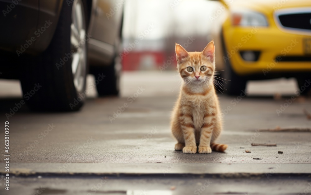 Fototapeta premium Photo of a Cat in parking lot
