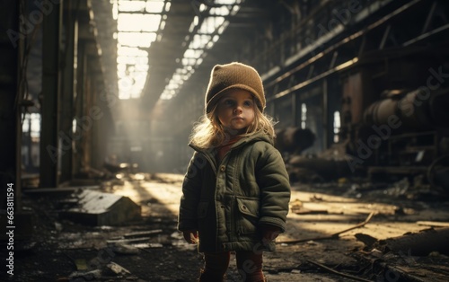Photo of child in a abandoned factory