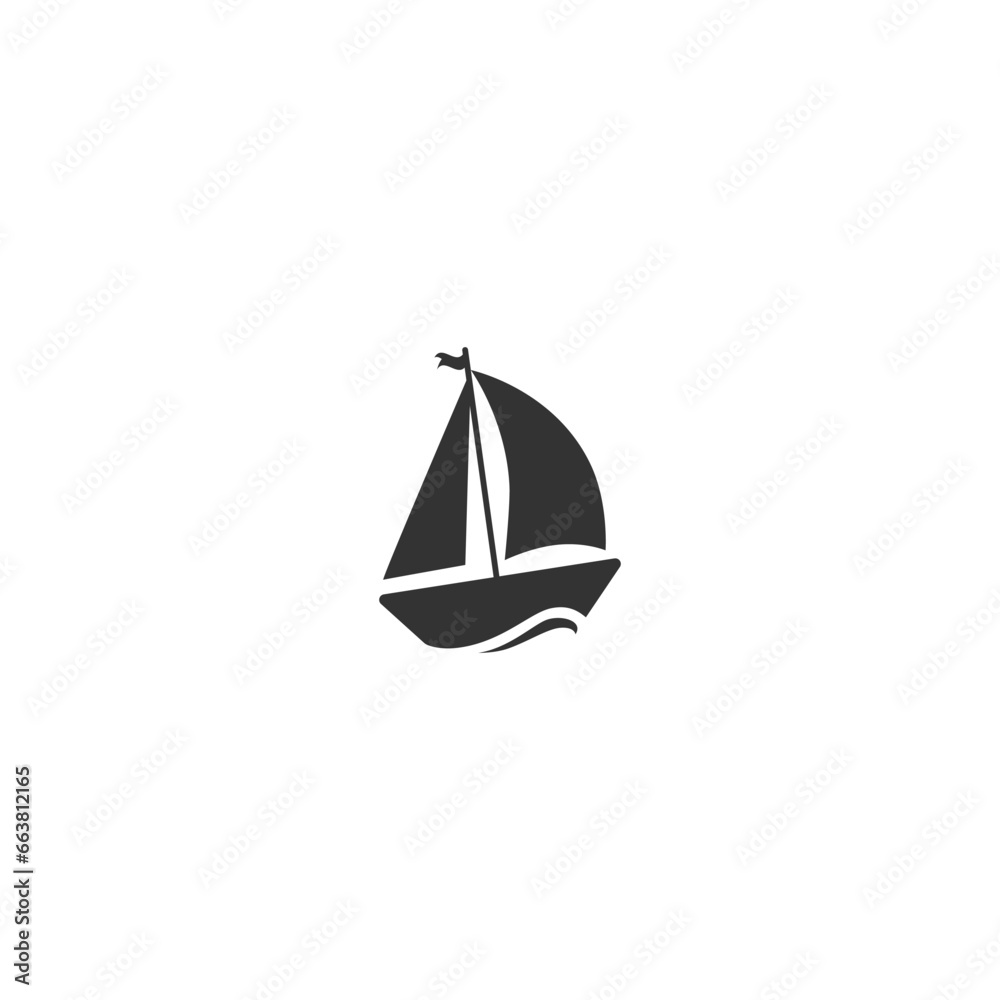 Ship icon flat. Black pictogram on grey background. Vector illustration symbol