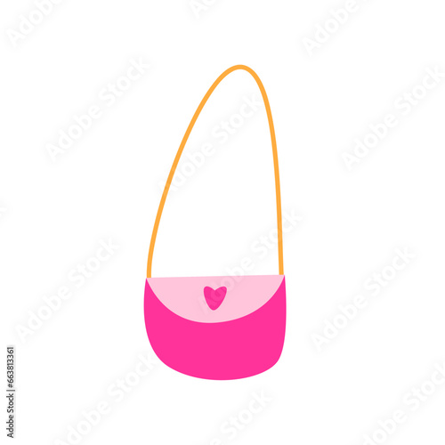 Pink dolls handbag. Cute pink icon. Vector illustration.