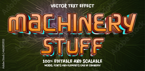 Machine Stuff 3d Editable Text Effect Cartoon Style Premium Vector, purple blue cyberpunk